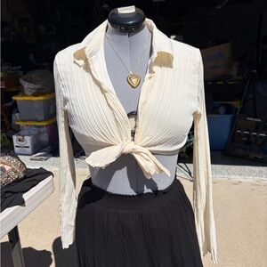 Urban Outfitters Cream Pleated Button Down Shirt